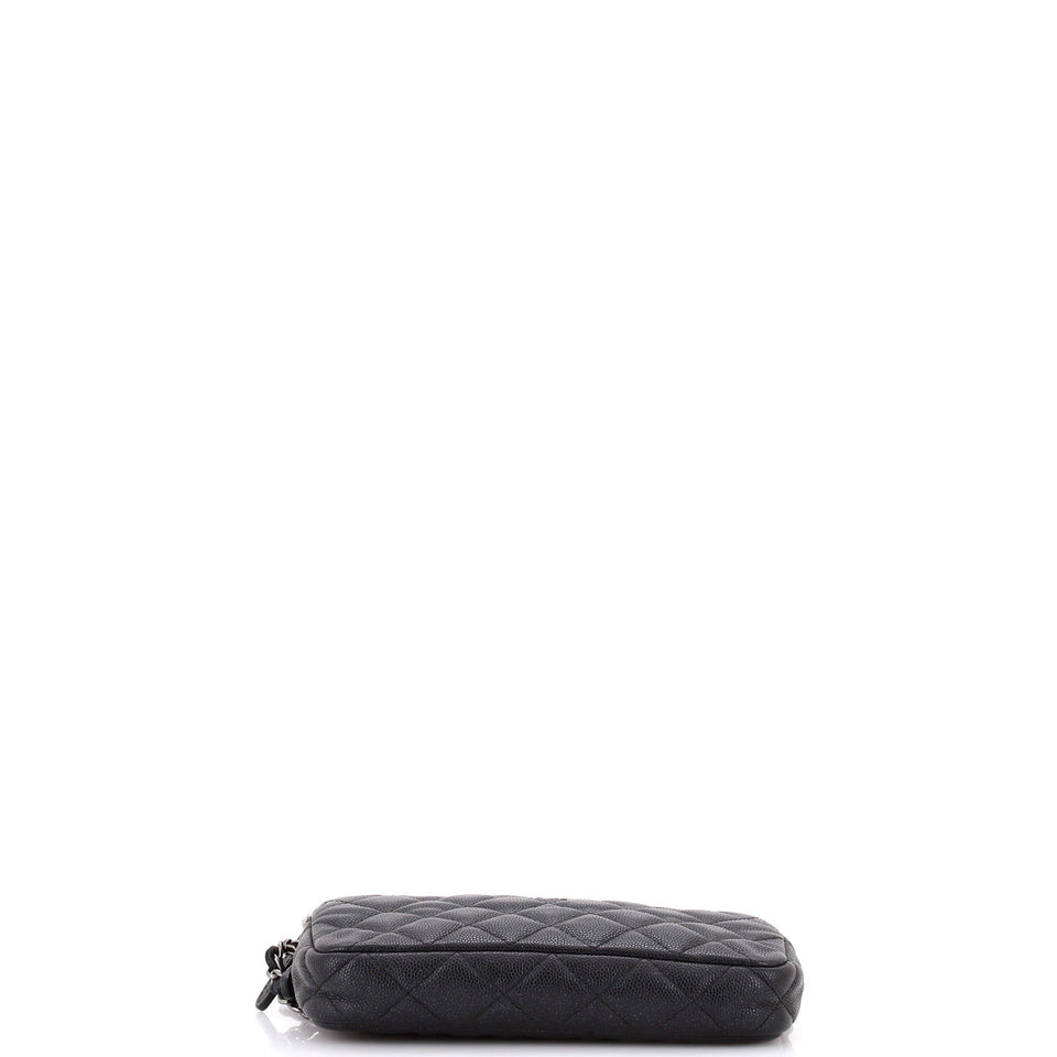 Double Zip Clutch with Chain Quilted Caviar