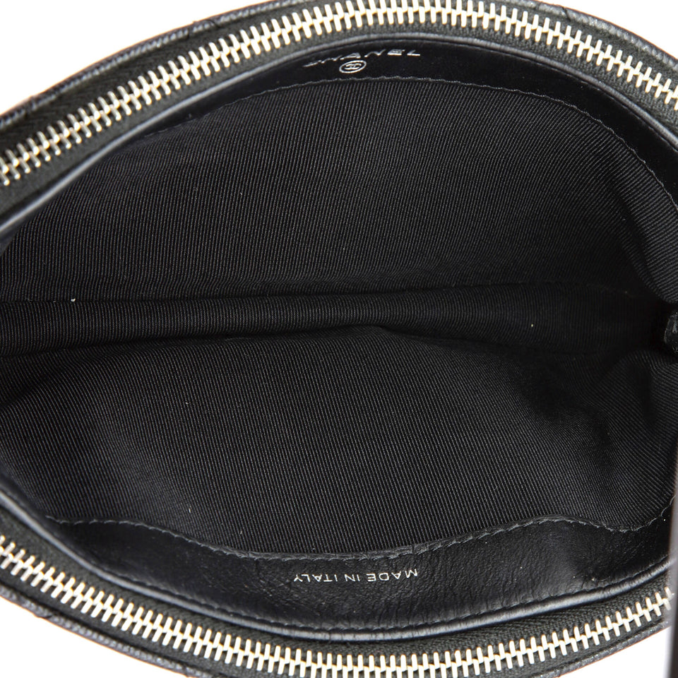 Double Zip Clutch with Chain Quilted Caviar