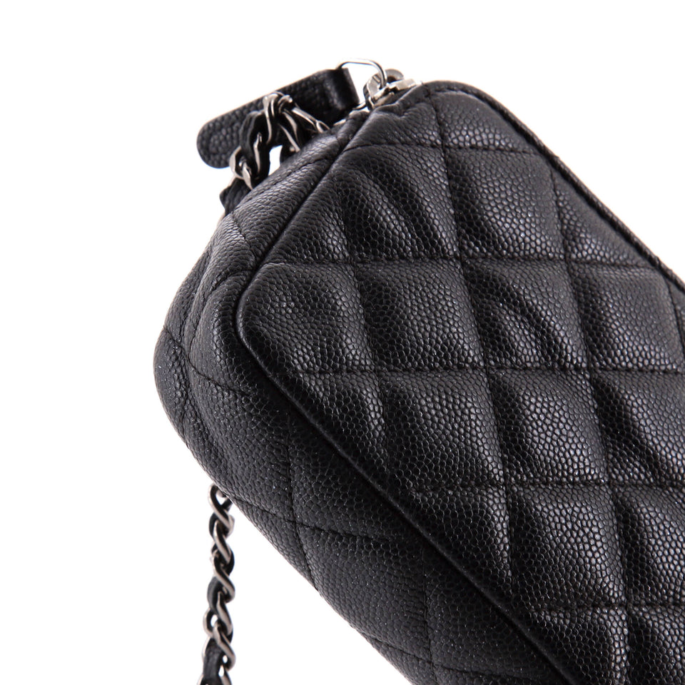 Double Zip Clutch with Chain Quilted Caviar