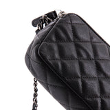 Double Zip Clutch with Chain Quilted Caviar