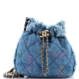 Denim Mood Chain Bucket Bag Logo Printed Quilted Fringe Denim Medium