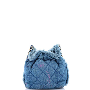 Denim Mood Chain Bucket Bag Logo Printed Quilted Fringe Denim Medium