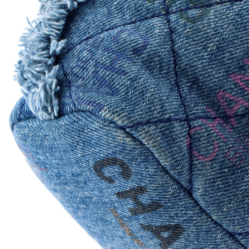 Denim Mood Chain Bucket Bag Logo Printed Quilted Fringe Denim Medium
