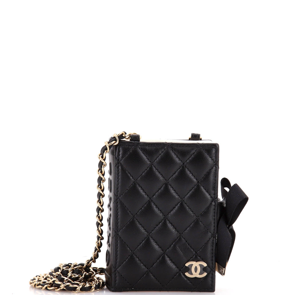 CC Book Card Holder with Chain Quilted Lambskin