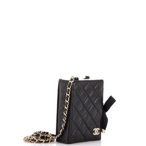 CC Book Card Holder with Chain Quilted Lambskin