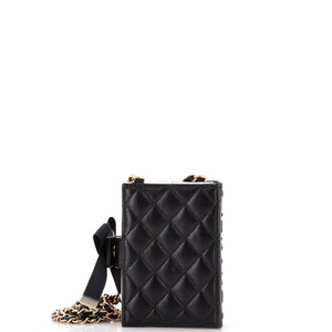 CC Book Card Holder with Chain Quilted Lambskin
