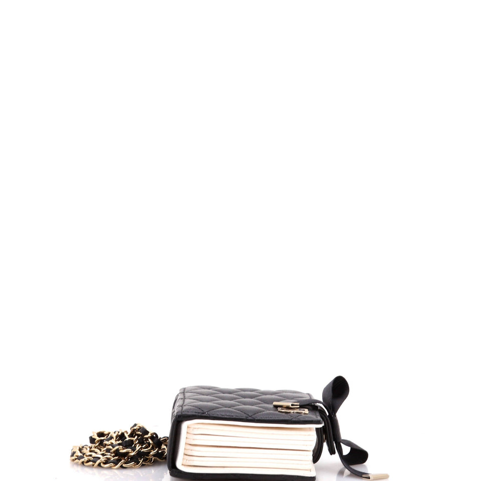 CC Book Card Holder with Chain Quilted Lambskin