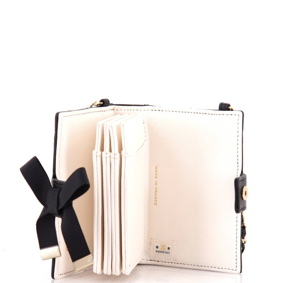 CC Book Card Holder with Chain Quilted Lambskin