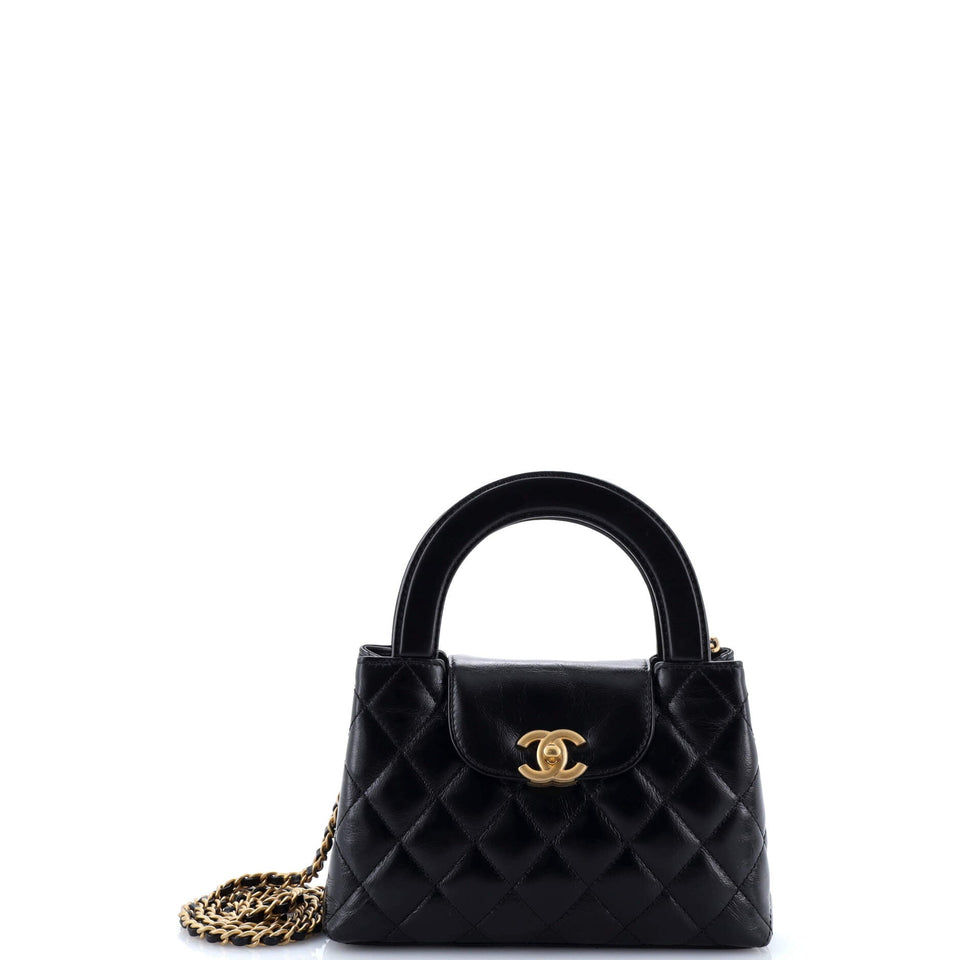 Kelly Top Handle Shopping Bag Quilted Shiny Aged Calfskin Mini