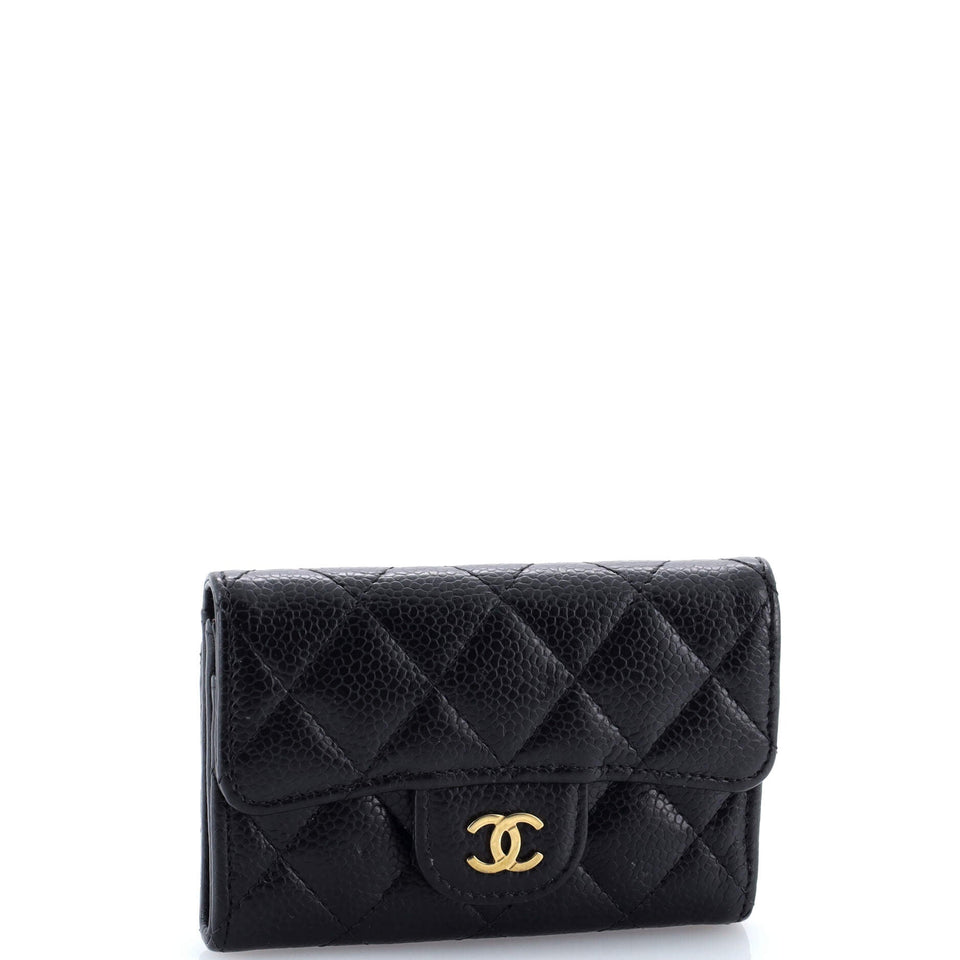 Classic Flap Card Case Quilted Caviar