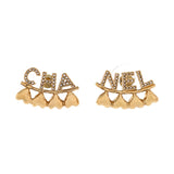 CHA-NEL Stud Earrings Metal with Crystals