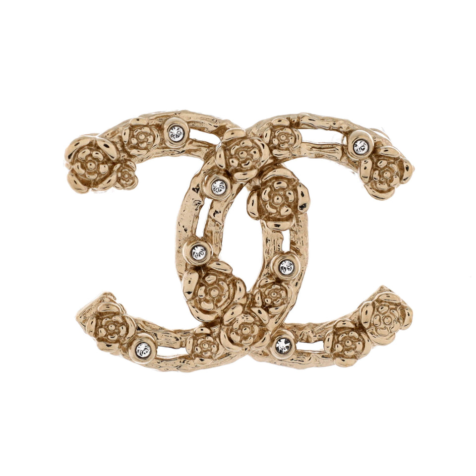 Camellia on CC Brooch Metal with Crystals