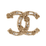 Camellia on CC Brooch Metal with Crystals