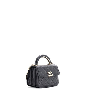 Charming Handle Flap Clutch with Chain Quilted Lambskin Mini
