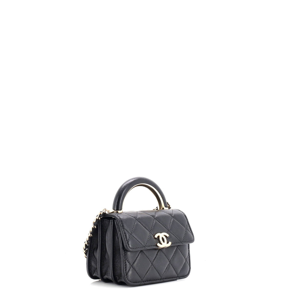 Charming Handle Flap Clutch with Chain Quilted Lambskin Mini