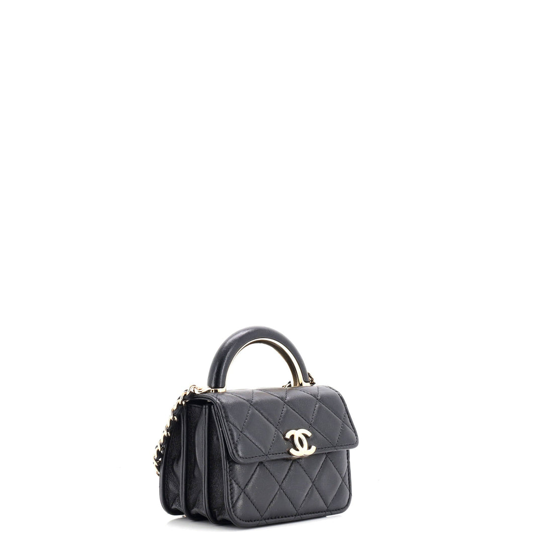 Charming Handle Flap Clutch with Chain Quilted Lambskin Mini