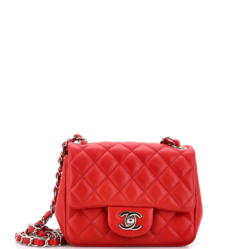 Square Classic Single Flap Bag Quilted Lambskin Mini