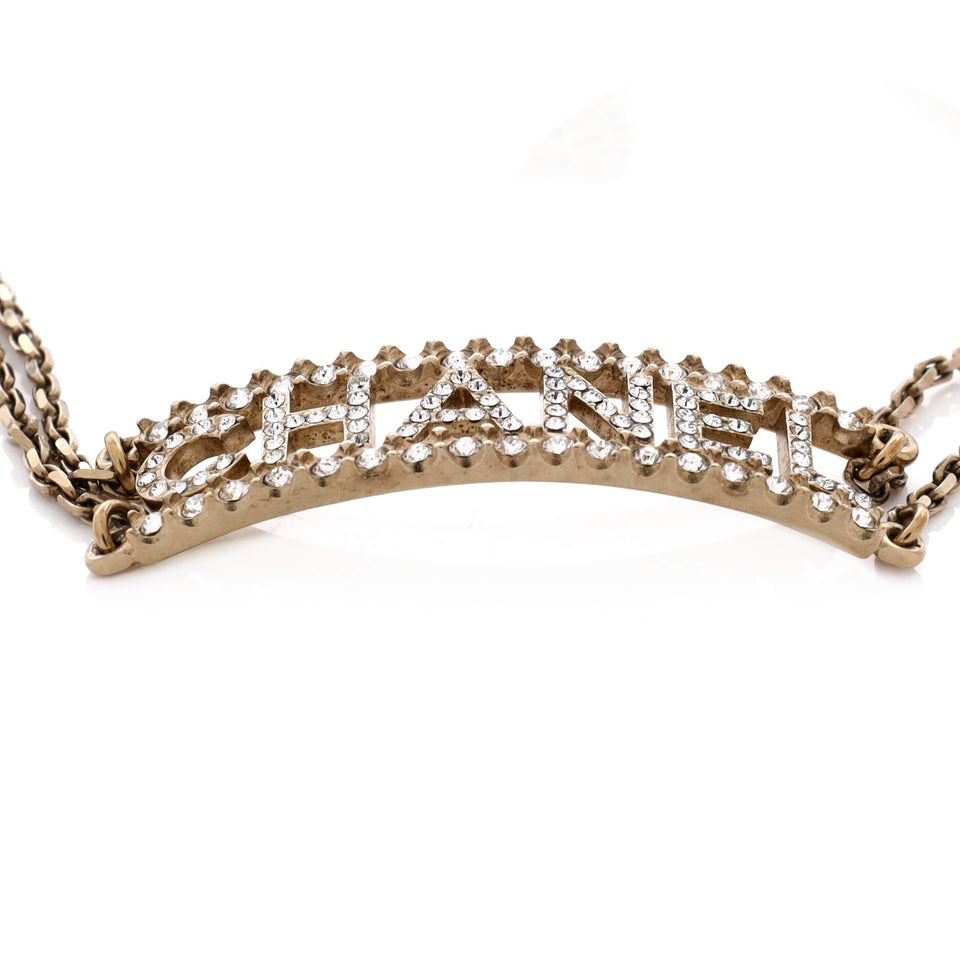 Logo Letters Plate Double Chain Choker Necklace Metal with Crystals