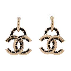 Woven Chain CC Drop Earrings Metal and Leather
