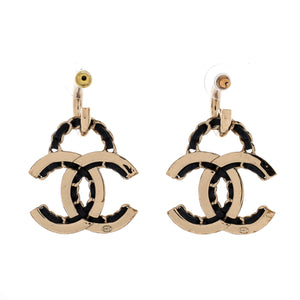 Woven Chain CC Drop Earrings Metal and Leather