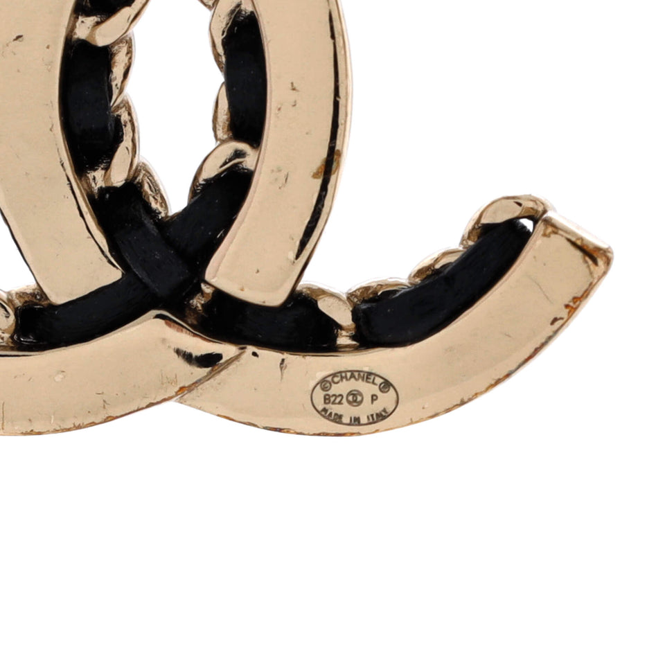 Woven Chain CC Drop Earrings Metal and Leather