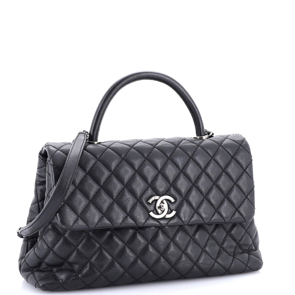 Coco Top Handle Bag Quilted Caviar Medium