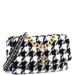 19 Flap Bag Quilted Houndstooth Tweed and Ribbon Medium