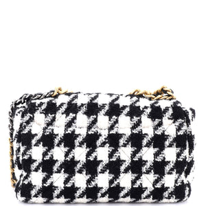 19 Flap Bag Quilted Houndstooth Tweed and Ribbon Medium