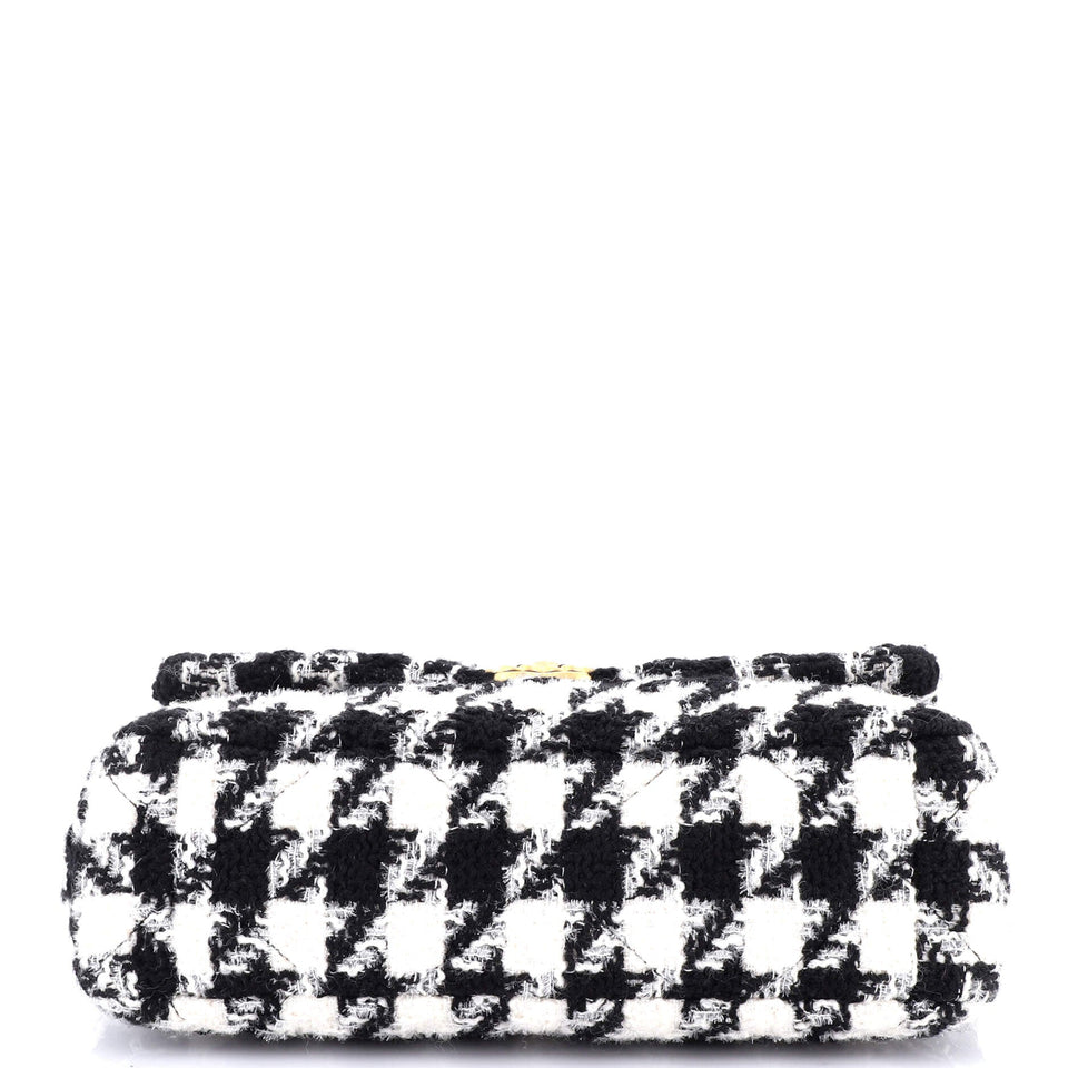 19 Flap Bag Quilted Houndstooth Tweed and Ribbon Medium