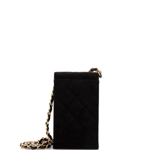 Diamond Lock CC Phone Holder with Chain Quilted Velvet with Crystals