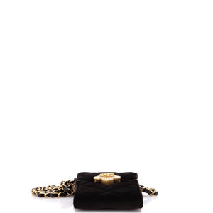 Diamond Lock CC Phone Holder with Chain Quilted Velvet with Crystals