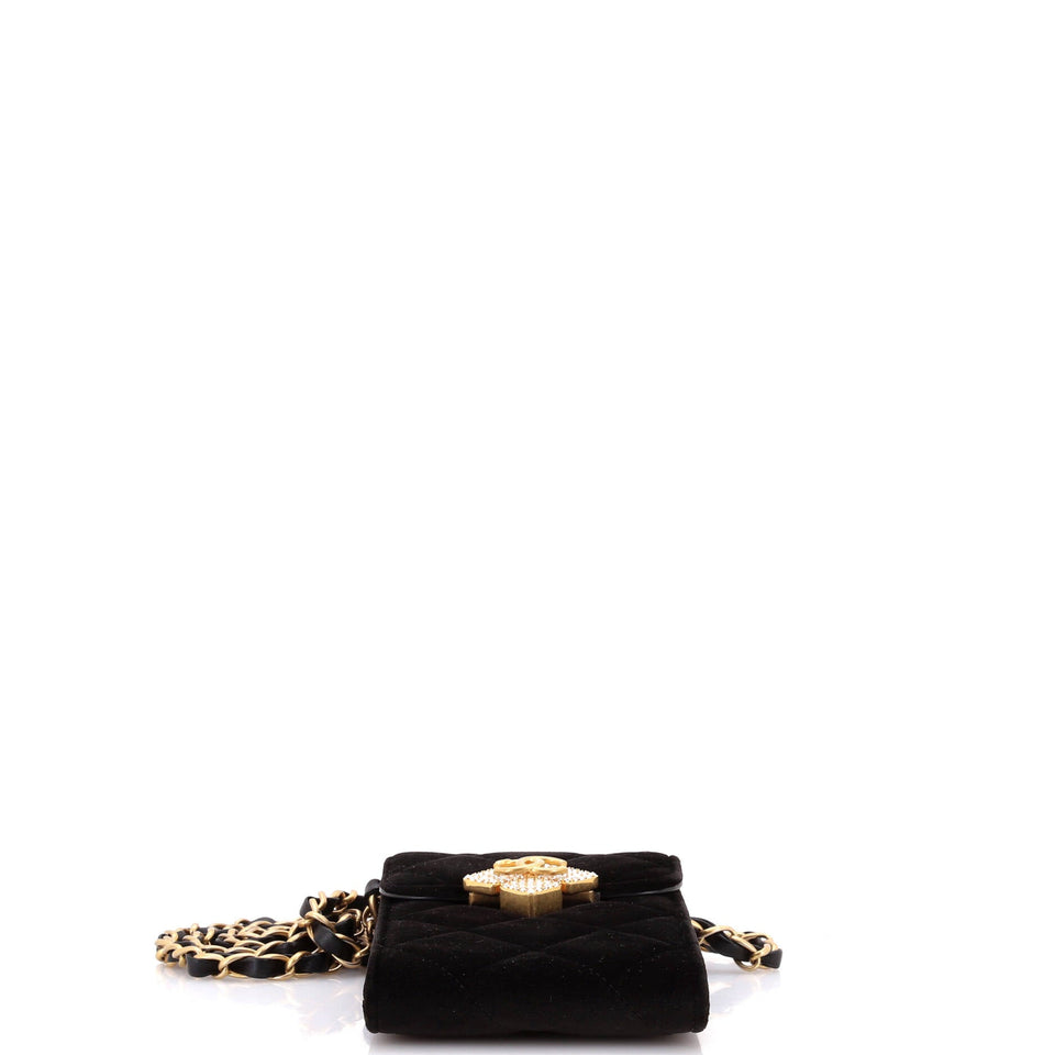 Diamond Lock CC Phone Holder with Chain Quilted Velvet with Crystals