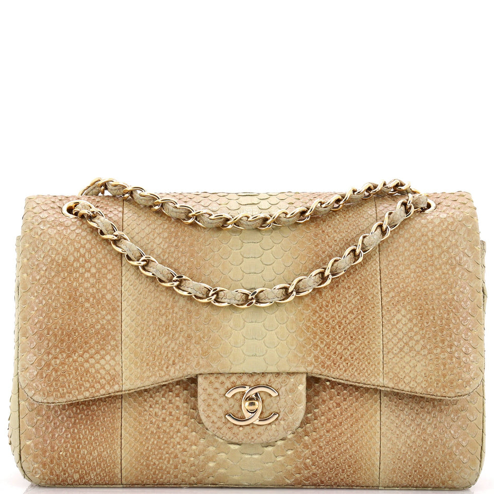 Classic Double Flap Bag Python Jumbo