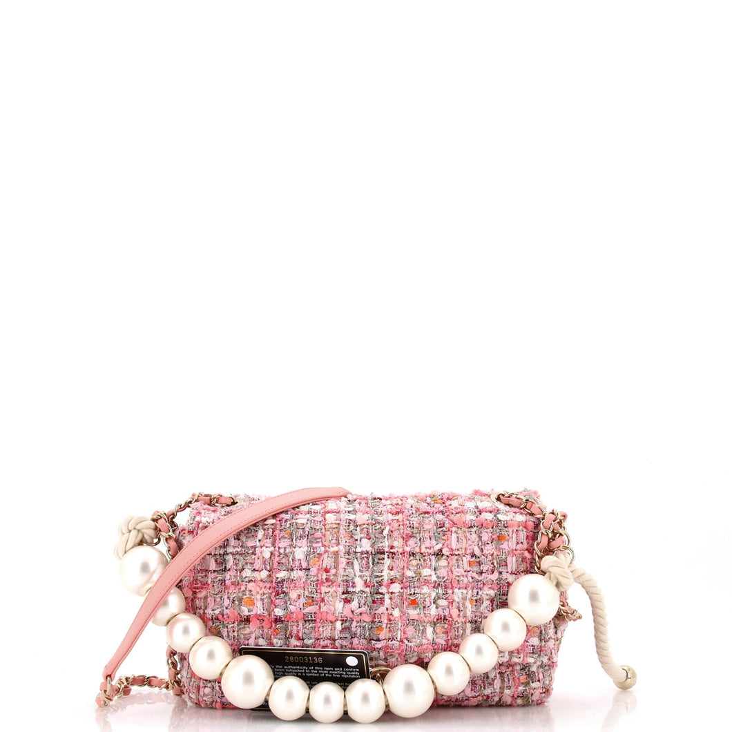 Pearl Handle Flap Bag Quilted Tweed Medium