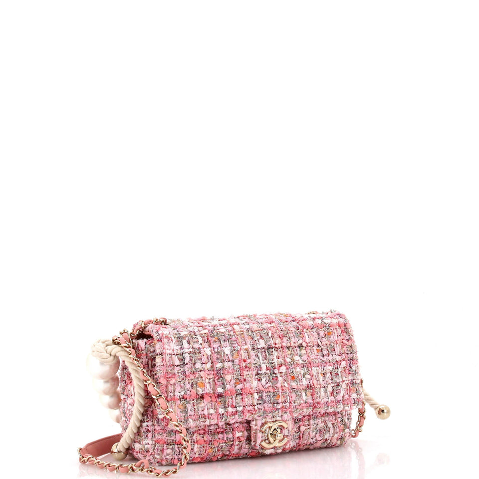 Pearl Handle Flap Bag Quilted Tweed Medium