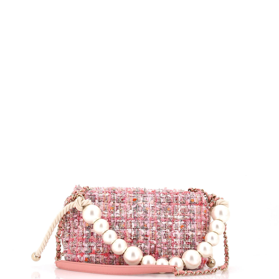 Pearl Handle Flap Bag Quilted Tweed Medium
