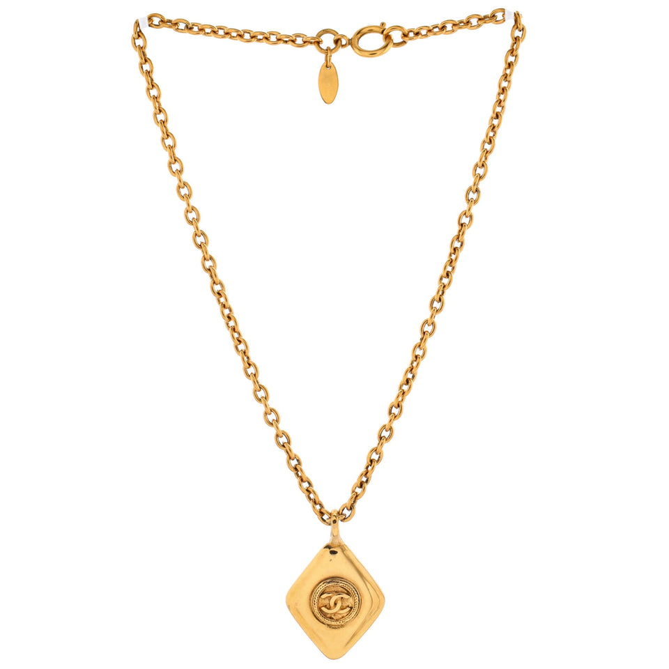 Vintage CC Diamond Pendant Necklace Metal
