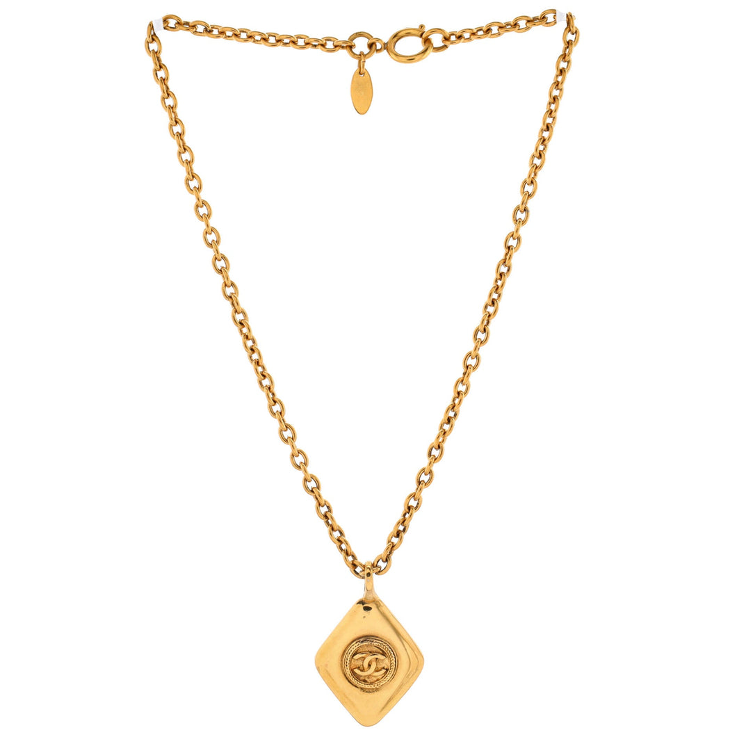 Vintage CC Diamond Pendant Necklace Metal