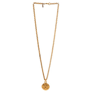 Vintage CC Round Pendant Long Necklace Metal