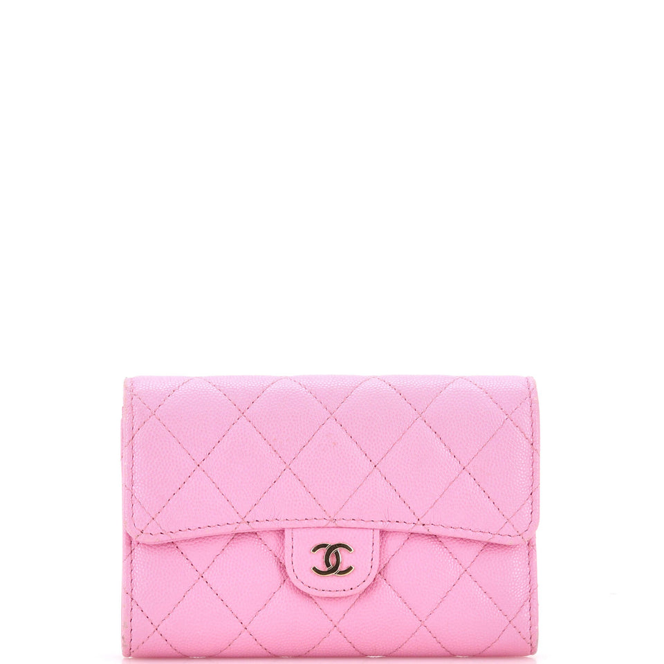 Trifold Classic Flap Wallet Quilted Caviar Medium