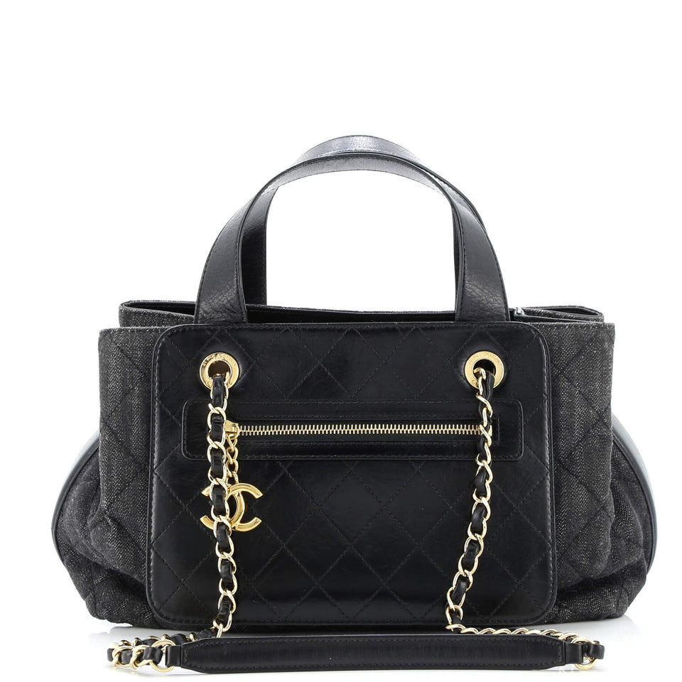 Shopping Tote Quilted Denim with Stitched Calfskin Medium