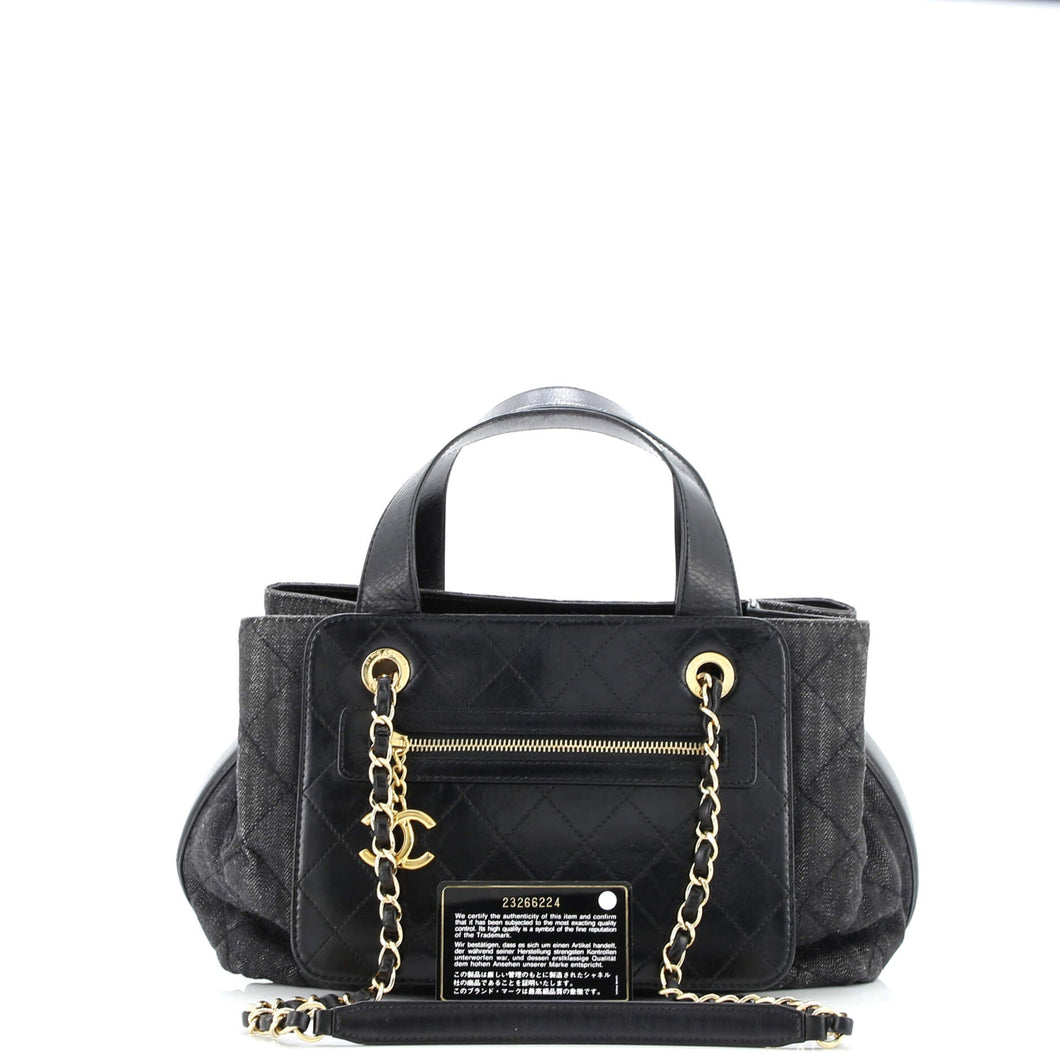 Shopping Tote Quilted Denim with Stitched Calfskin Medium