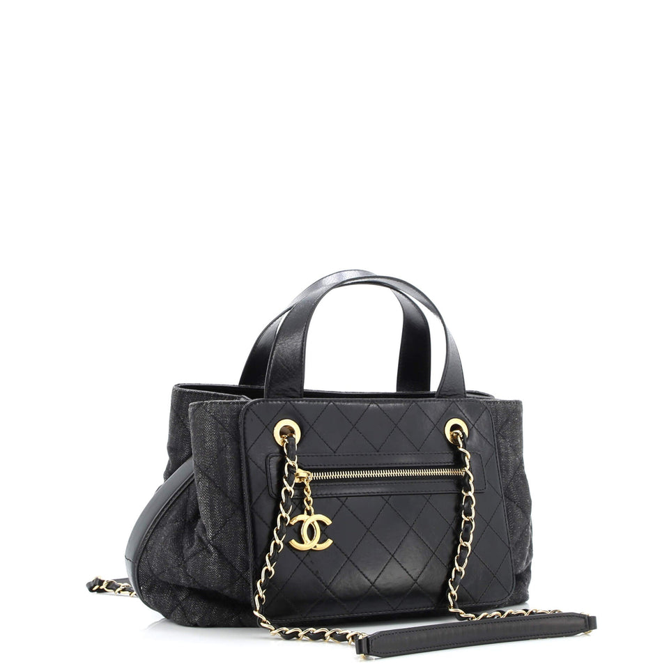 Shopping Tote Quilted Denim with Stitched Calfskin Medium