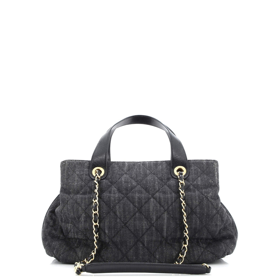 Shopping Tote Quilted Denim with Stitched Calfskin Medium