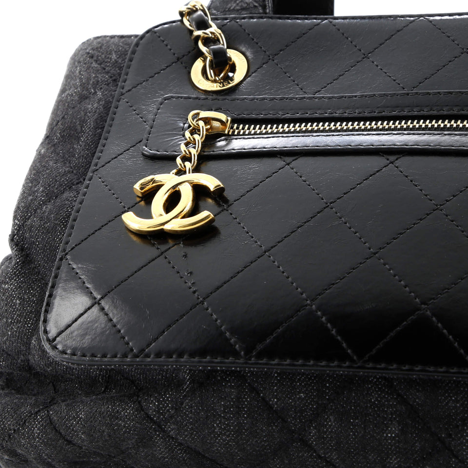 Shopping Tote Quilted Denim with Stitched Calfskin Medium