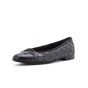 Women's CC Cap Toe Bow Ballerina Flats Quilted Leather