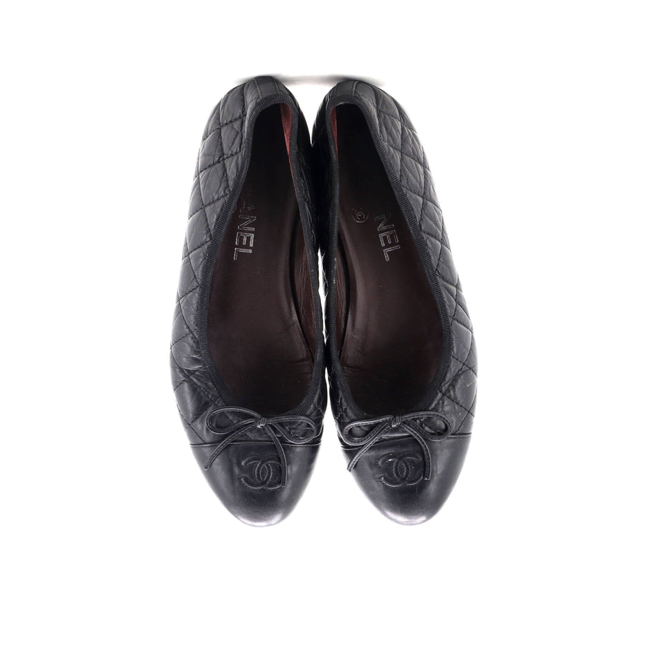 Women's CC Cap Toe Bow Ballerina Flats Quilted Leather
