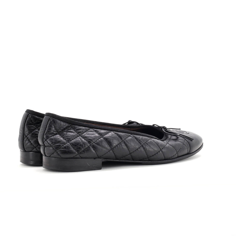 Women's CC Cap Toe Bow Ballerina Flats Quilted Leather