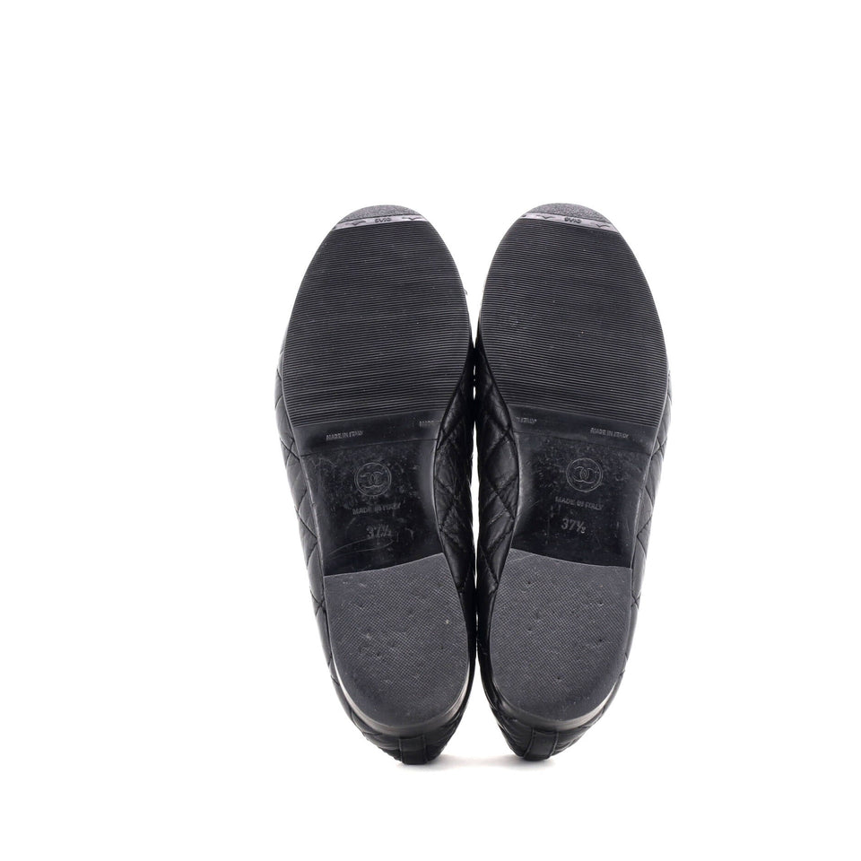 Women's CC Cap Toe Bow Ballerina Flats Quilted Leather