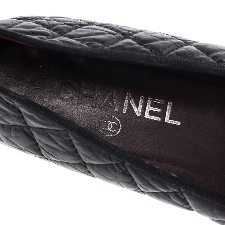 Women's CC Cap Toe Bow Ballerina Flats Quilted Leather